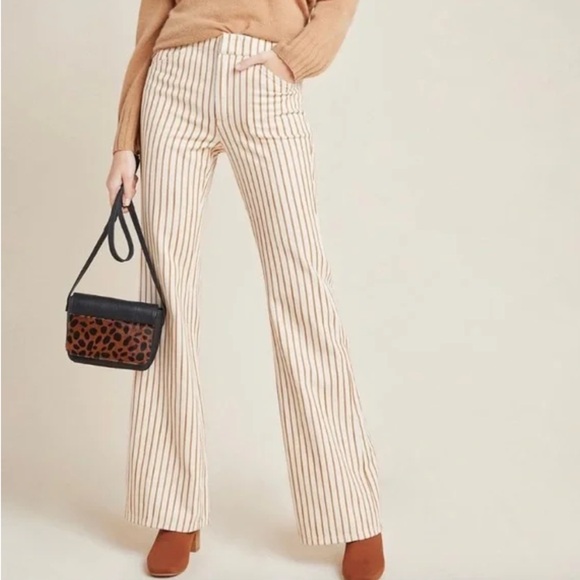 Anthropologie Denim - Anthropologie Striped Flare Pants in Cream and Rust Brown